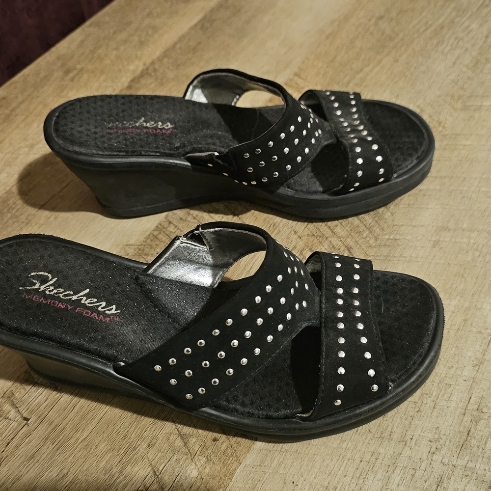 Skechers Women's Black Wedge Sandals